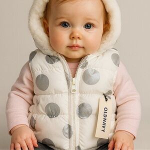 NWT White and Silver Polka Dot Puffer Vest